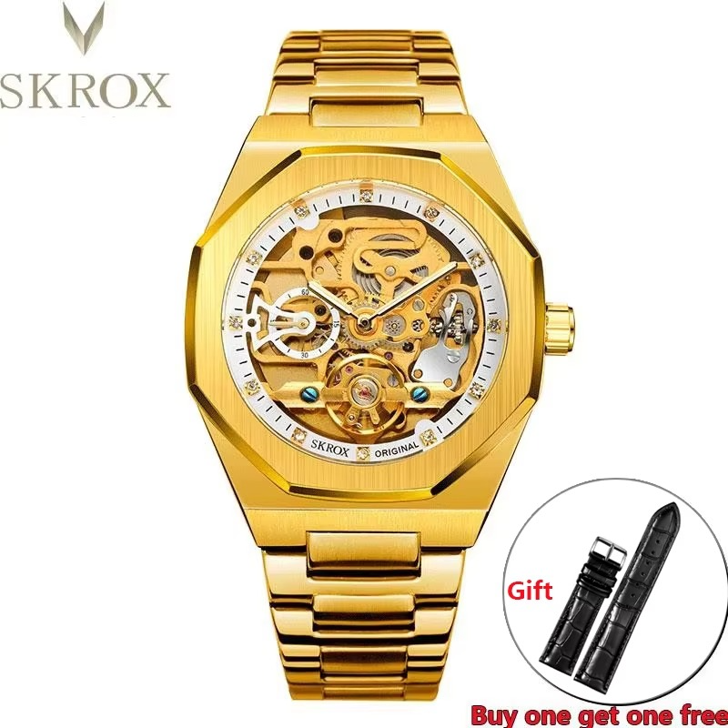 High-end Luxury Automatic Movement octagon Man Watch High Quality Stainless Steel Mechanical Skeleton Male Wrist Watches SKROX