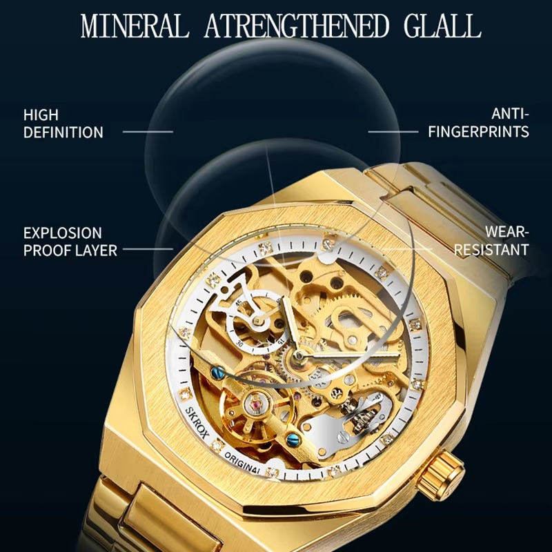 High-end Luxury Automatic Movement octagon Man Watch High Quality Stainless Steel Mechanical Skeleton Male Wrist Watches SKROX