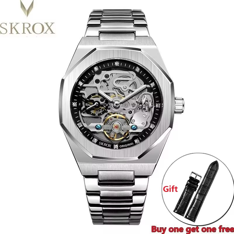 High-end Luxury Automatic Movement octagon Man Watch High Quality Stainless Steel Mechanical Skeleton Male Wrist Watches SKROX