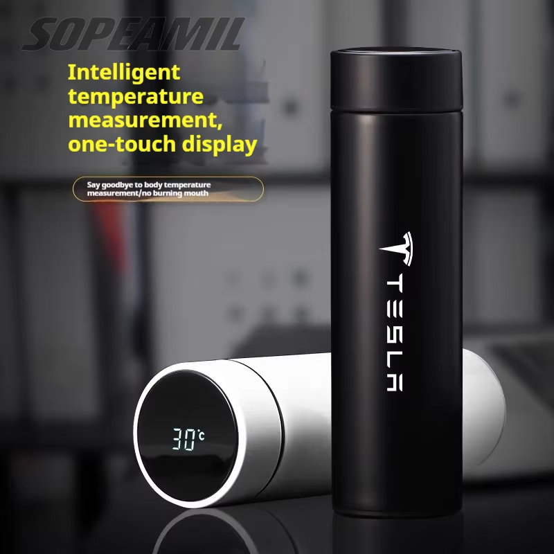Tesla Model 3 Model Y Model S Model X Cyberbruck Beast Roadster 500ML Car Vacuum Cup Thermos Mug Temperature Display Coffee Cup