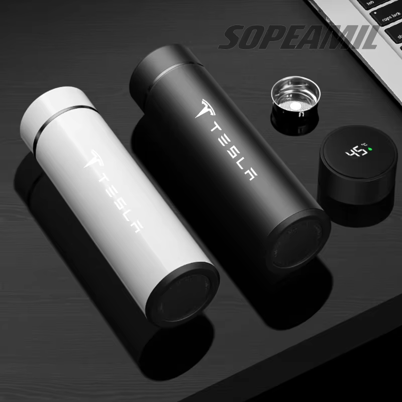 Tesla Model 3 Model Y Model S Model X Cyberbruck Beast Roadster 500ML Car Vacuum Cup Thermos Mug Temperature Display Coffee Cup