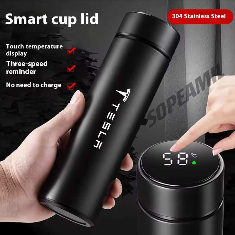 Tesla Model 3 Model Y Model S Model X Cyberbruck Beast Roadster 500ML Car Vacuum Cup Thermos Mug Temperature Display Coffee Cup