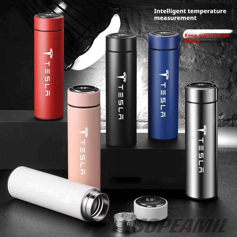 Tesla Model 3 Model Y Model S Model X Cyberbruck Beast Roadster 500ML Car Vacuum Cup Thermos Mug Temperature Display Coffee Cup