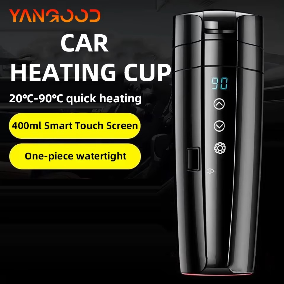 Smart Car Quick Heating Cup Stainless Steel Baby Grade Material 12V 24V Electric Kettle Control Touch LCD Real-time Display