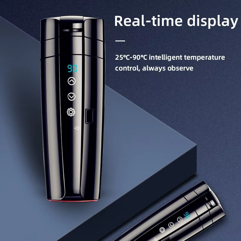 Smart Car Quick Heating Cup Stainless Steel Baby Grade Material 12V 24V Electric Kettle Control Touch LCD Real-time Display
