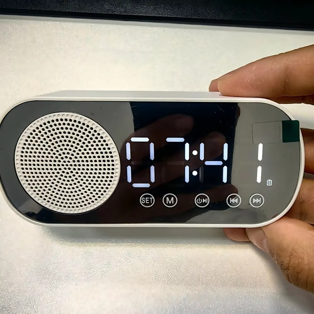 USB Plug-in Mirror Digital Alarm Clock Timer Support TF FM Radio Wireless Speaker Subwoofer Desktop Music Player