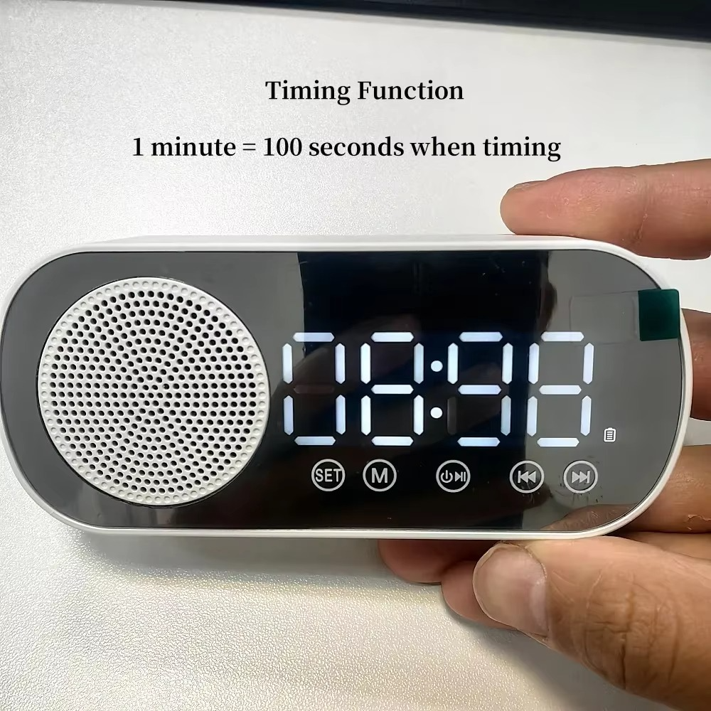 USB Plug-in Mirror Digital Alarm Clock Timer Support TF FM Radio Wireless Speaker Subwoofer Desktop Music Player