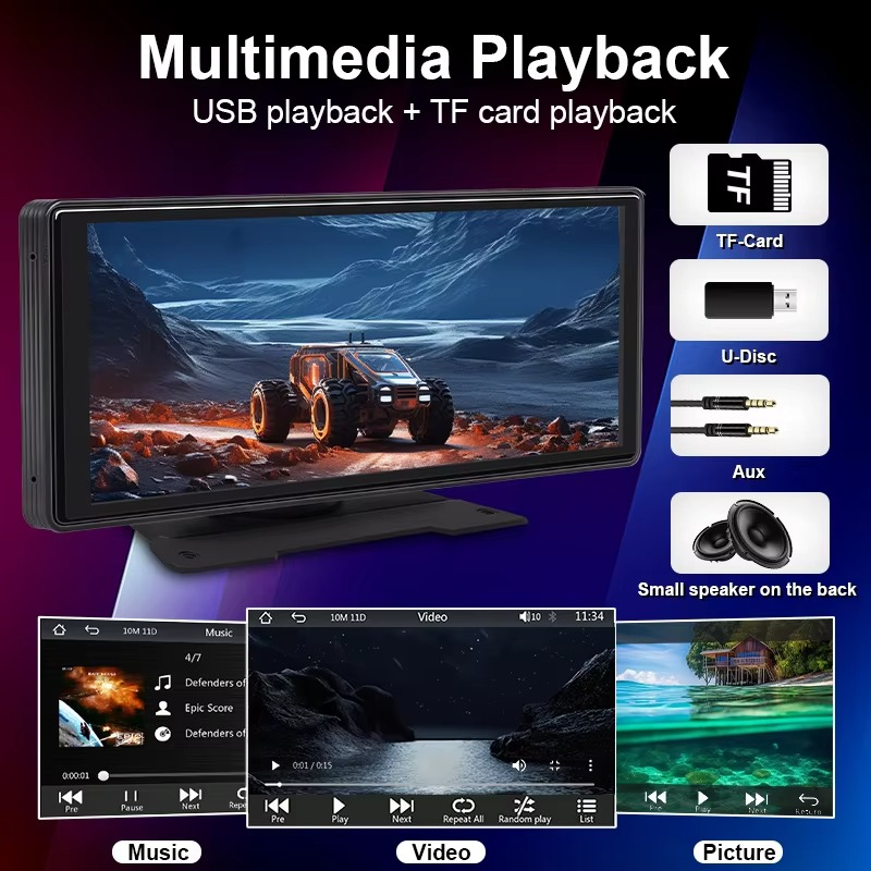 10.26" Car Mirror Radio Multimedia Video Player Universal Wireless Carplay Android Auto Screen With Bluetooth AUX USB