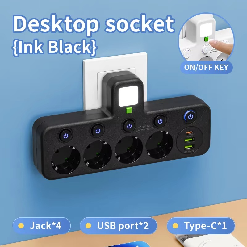 EU Plug Outlet 5 Sockets Electrical Socket No Extension Cord With or without it USB Type-C Ports Two specifications