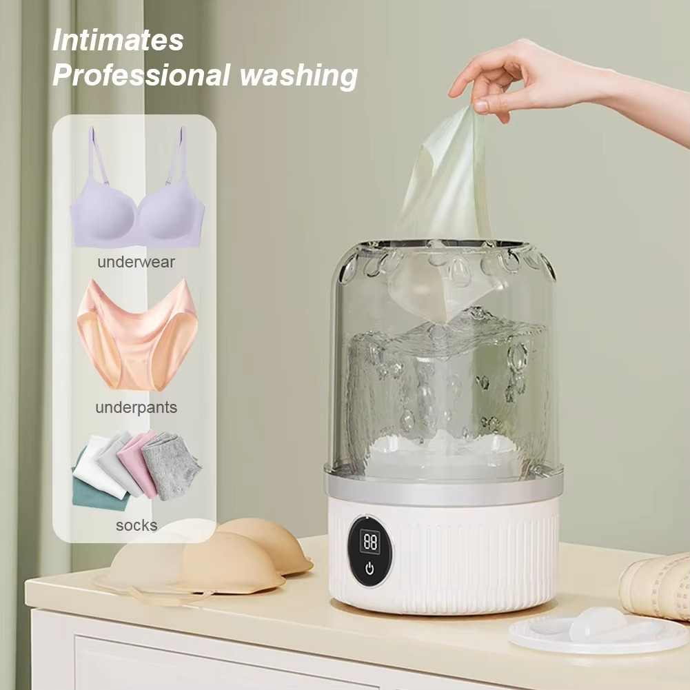Rechargeable Mini Washing Machine Portable Underwear Washer Automatic Laundry Cup for Travel Home Dormitory Small Space Saver