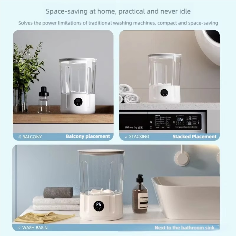 2L Mini Power Washer USB Charging 2 Speed Adjustment for Travel Socks Underwear Cordless Portable Clothes Washing Cups