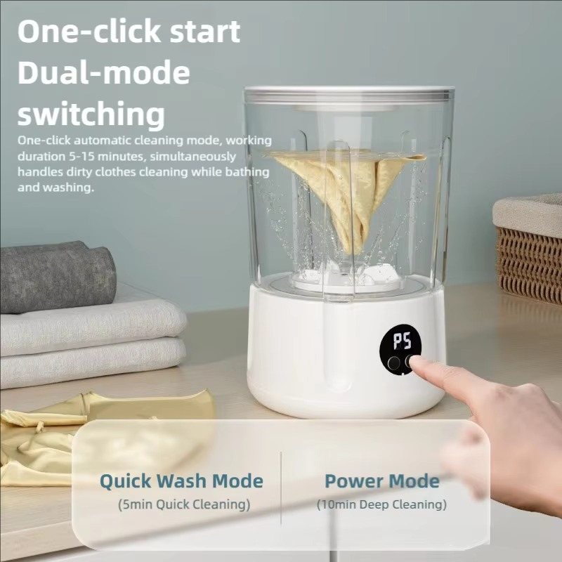 2L Mini Power Washer USB Charging 2 Speed Adjustment for Travel Socks Underwear Cordless Portable Clothes Washing Cups