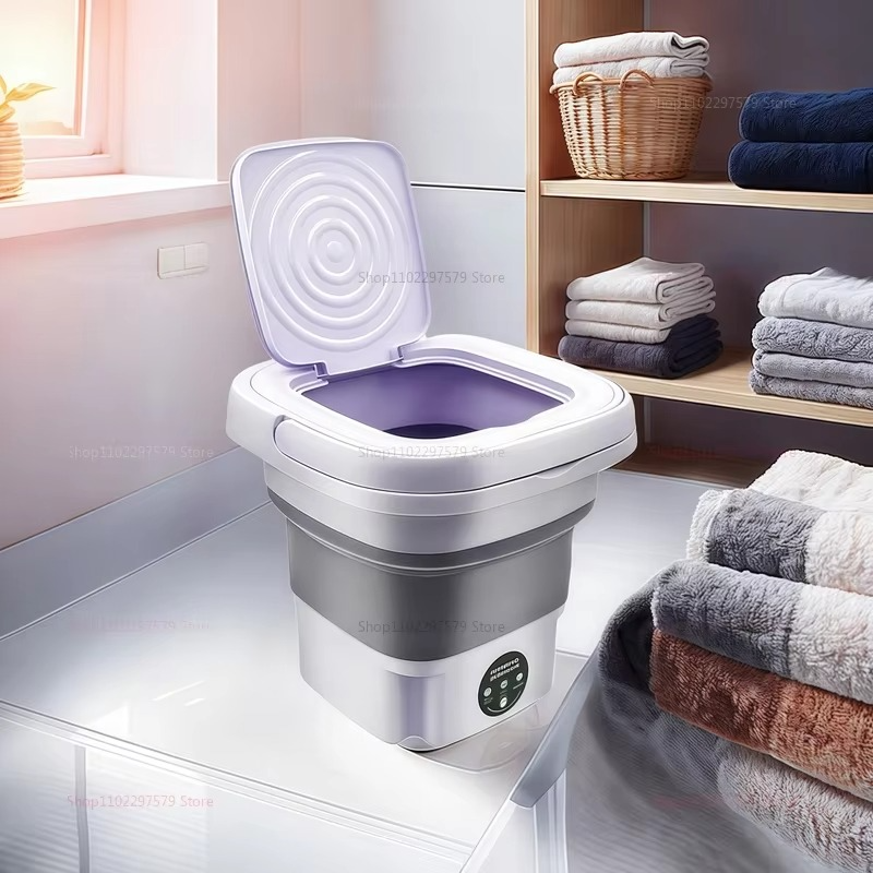 8L Portable Folding Washing Machine Bucket Compact Travel Clothes Socks Underwear Cleaner for Home Camping Outdoor Laundry