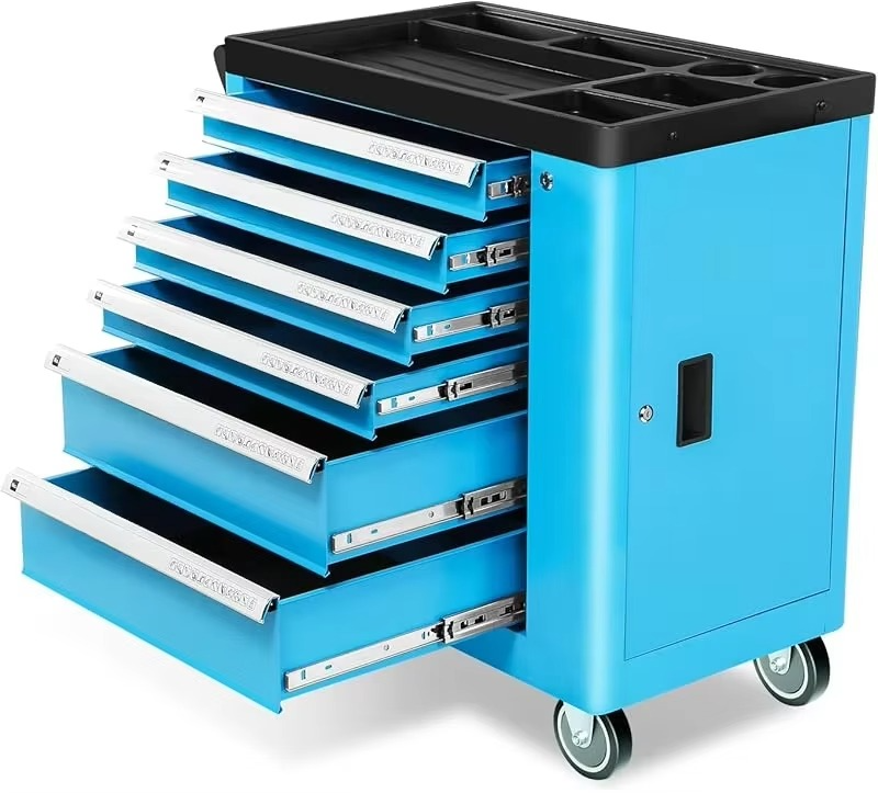 Heavy Duty Lockable Slide Tool 6-Drawers Chest Rolling Tool Cart Cabinet with Keys, 35.4" H X 30.3" W X 18.1" D