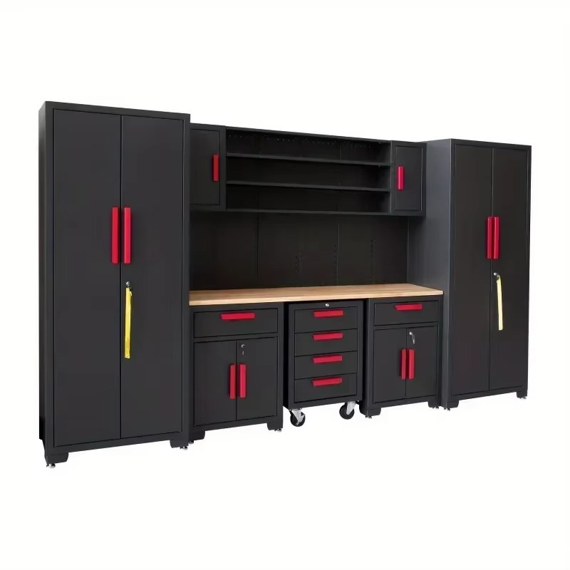 9pcs Garage Shop Tool Storage Cabinet With Pegboard And Wooden Work Top