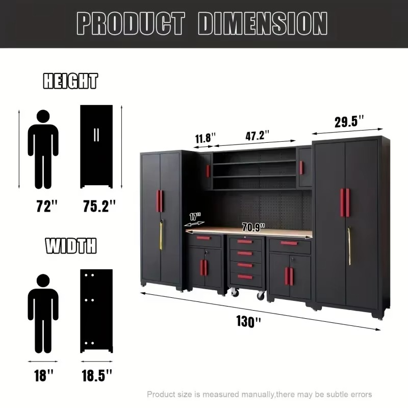 9pcs Garage Shop Tool Storage Cabinet With Pegboard And Wooden Work Top