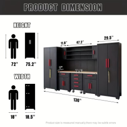 9pcs Garage Shop Tool Storage Cabinet With Pegboard And Wooden Work Top