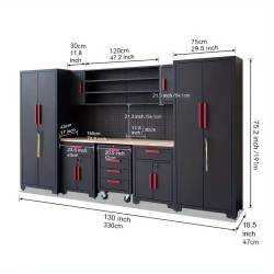 9pcs Garage Shop Tool Storage Cabinet With Pegboard And Wooden Work Top