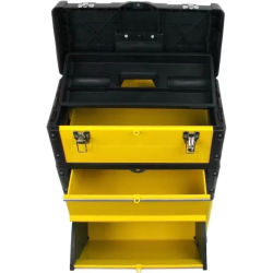 Portable Tool Box on Wheels - Stackable 3-in-1 Chest for Workshops and Craft Rooms - Foldable Comfort Handle and Latches