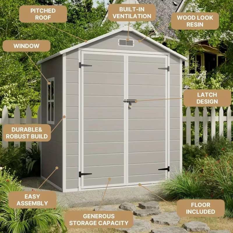 Plastic Outdoor Storage Shed,All-Weather Reinforced Flooring,Lockable Door,For garden use、Backyard、Terrace、Lawn