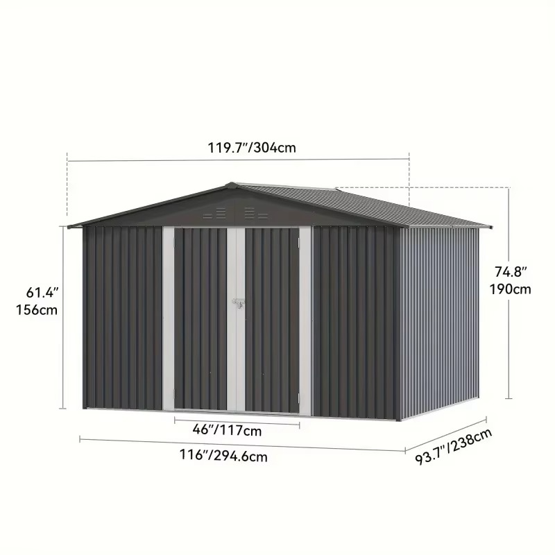 10x8FT Large Metal Outdoor Storage Shed, Lockable Doors & Air Vent For Backyard Patio Lawn To Store Bikes