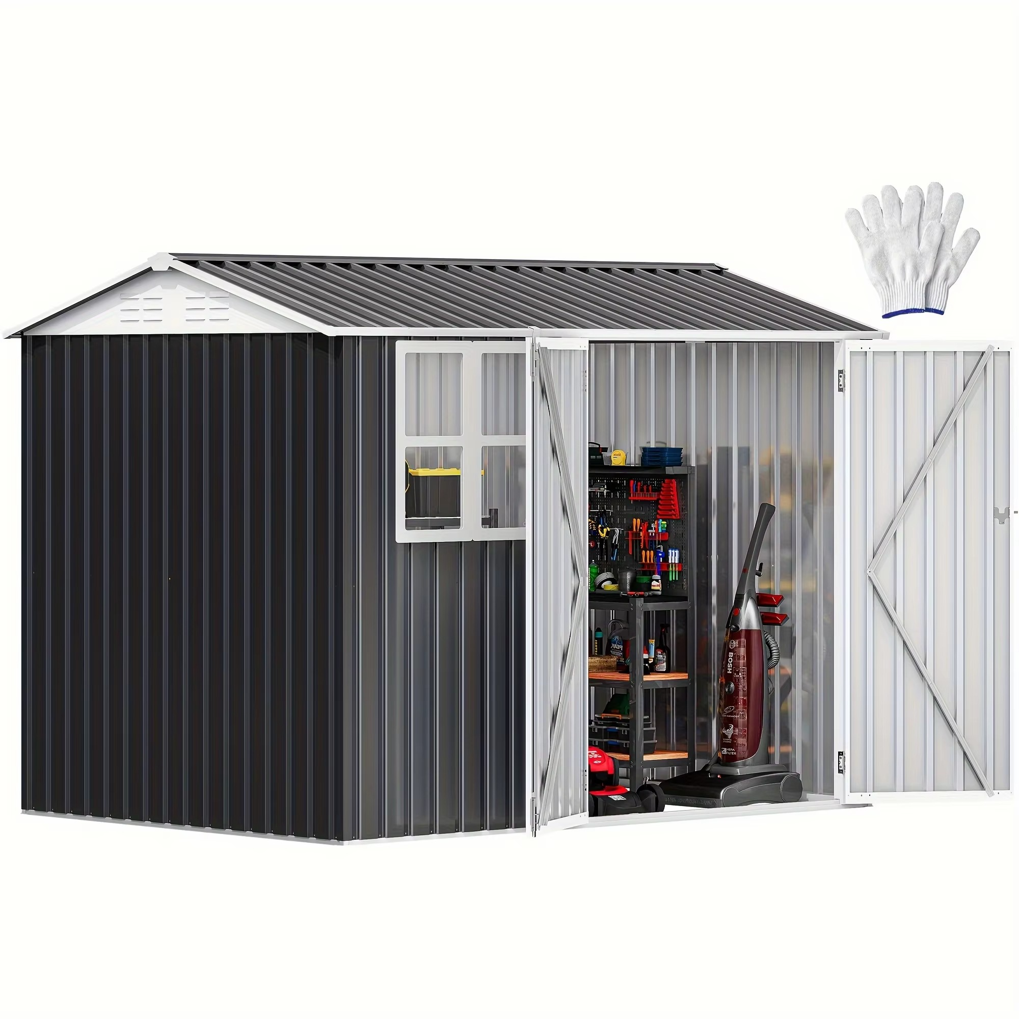 10x8FT Large Metal Outdoor Storage Shed, Lockable Doors & Air Vent For Backyard Patio Lawn To Store Bikes