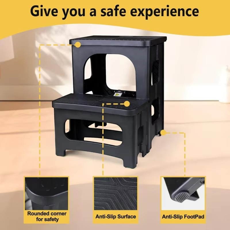 Folding 2 Step Stool, Non-Slip Collapsible Step Stool for Adults and Kids 8" Dual Heights, Holds 250 lbs, Portable Step Stool
