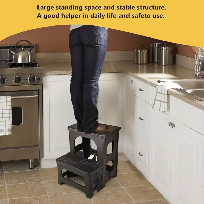 Folding 2 Step Stool, Non-Slip Collapsible Step Stool for Adults and Kids 8" Dual Heights, Holds 250 lbs, Portable Step Stool