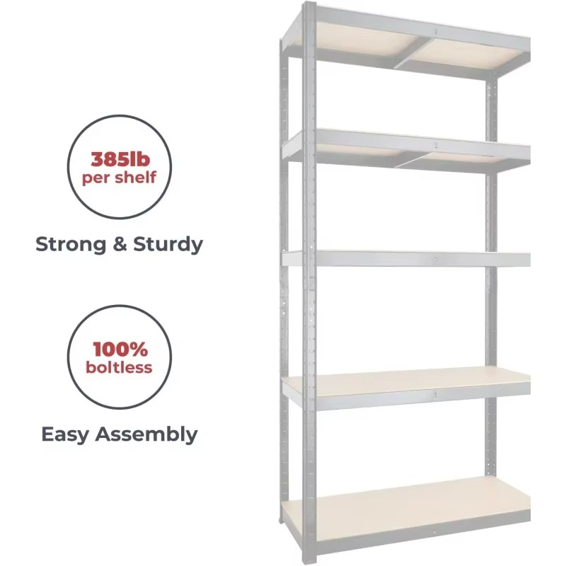 Garage Shelving Units - 71" H x 47" L x 18" - Heavy Duty Racking - Shelves for Storage - Black - 5 Tier - Workshop, Shed, Office