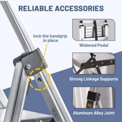 5 Step Ladder, Retractable Handgrip Folding Step Stool with Anti-Slip Wide Pedal, Aluminum Stool Ladders 5 Steps, 330lbs Safety
