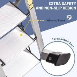 5 Step Ladder, Retractable Handgrip Folding Step Stool with Anti-Slip Wide Pedal, Aluminum Stool Ladders 5 Steps, 330lbs Safety