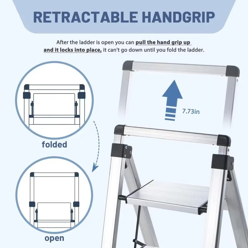 5 Step Ladder, Retractable Handgrip Folding Step Stool with Anti-Slip Wide Pedal, Aluminum Stool Ladders 5 Steps, 330lbs Safety