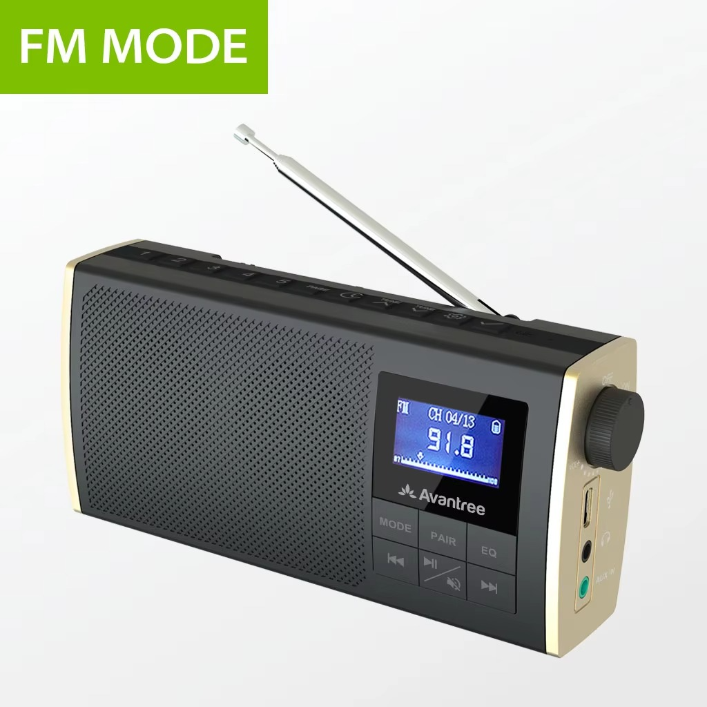 Avantree Soundbyte T - Portable FM Radio with Bluetooth Speaker, Audio Transmitting to Wireless Headphones, SD Card Player Works