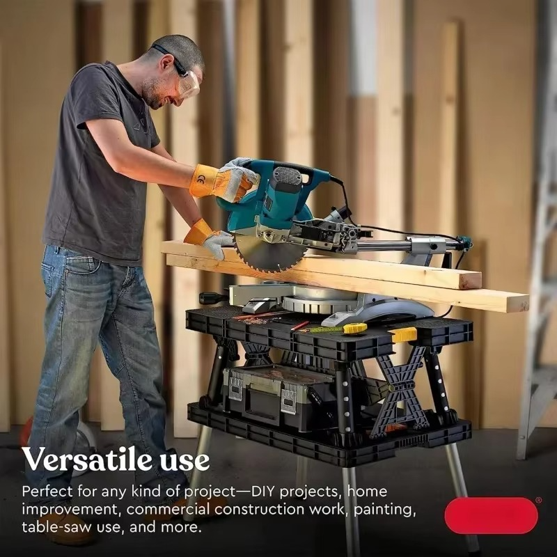 Folding Work Table, Portable Workbench w/ 12" Clamps for Garage/Wood Shop