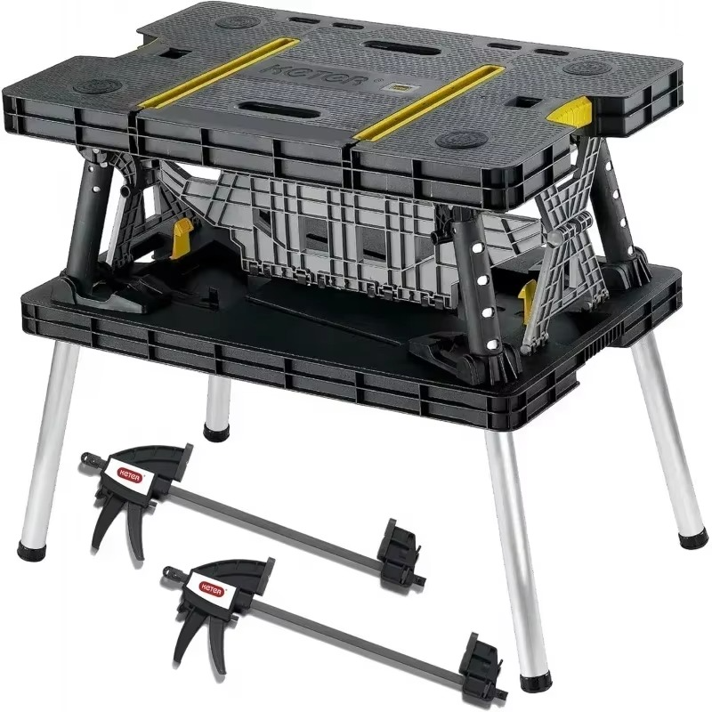 Folding Work Table, Portable Workbench w/ 12" Clamps for Garage/Wood Shop