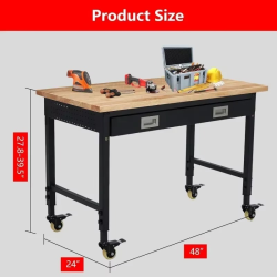 48" Adjustable Workbench, Heavy Duty Workstation 2000 lb Load Capacity, Rubberwood Top Workstation