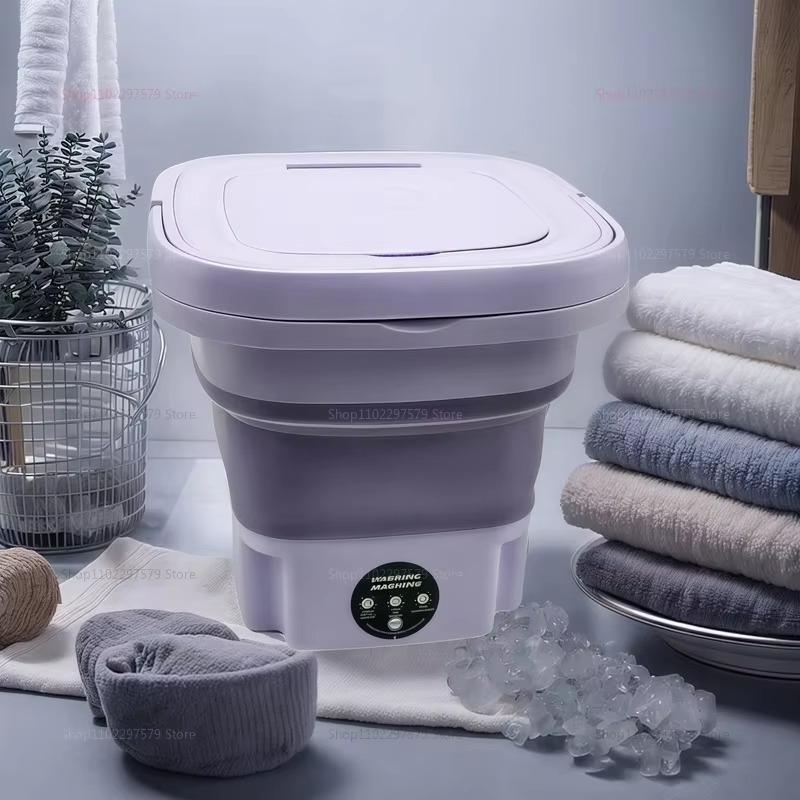 8L Portable Foldable Mini Washing Machine for Socks Underwear Adjustable Spin Dryer Compact Household Travel Laundry Machine