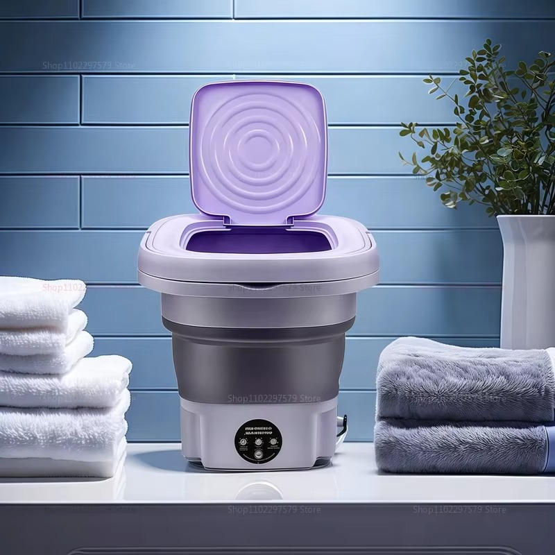 8L Portable Foldable Mini Washing Machine for Socks Underwear Adjustable Spin Dryer Compact Household Travel Laundry Machine