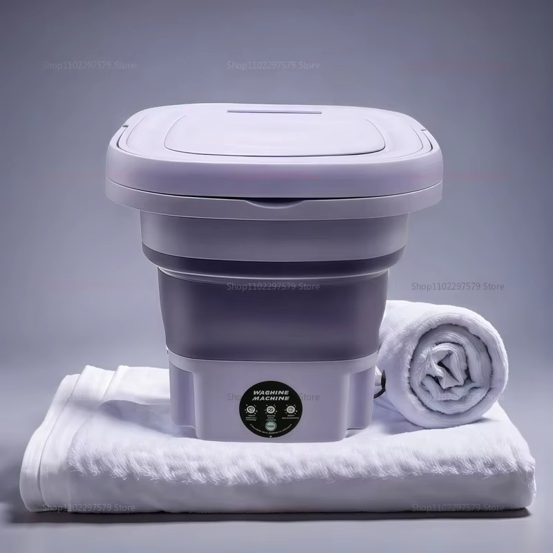 8L Portable Foldable Mini Washing Machine for Socks Underwear Adjustable Spin Dryer Compact Household Travel Laundry Machine