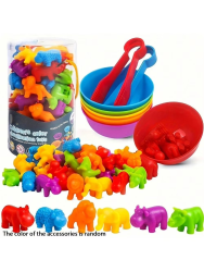 36PCS Colorful Animal Toy Set for Toddlers - Early Learning Educational Toys with Bowls & Tongs, Safe Plastic