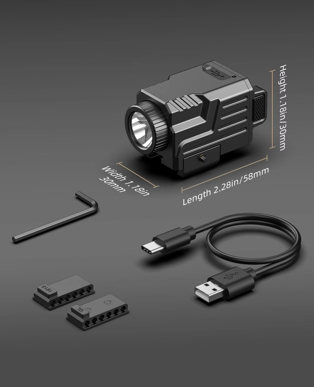 EZshoot Tactical Flashlight 800 Lumens Compact Pistol Light Rechargeable Compatible with Picatinny and GL Rails Strobe Mode