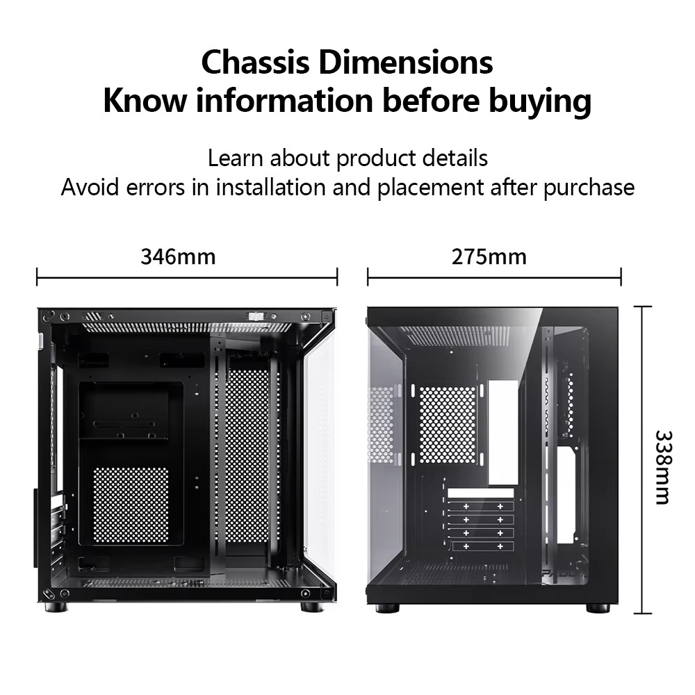 PADO YL M-ATX Gaming PC Case Desktop 270° Sea View Room Computer Case Without A-pillar Double-Sided Transparent PC Gamer Cabinet