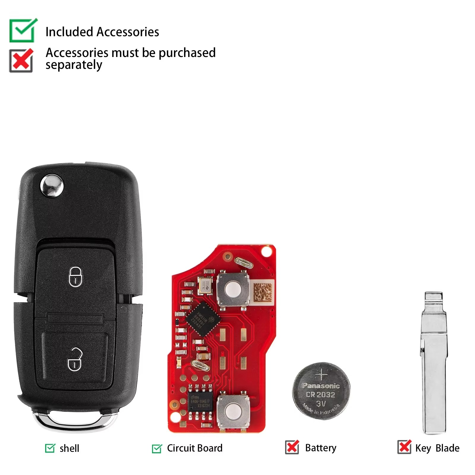 5Piece XHORSE XKB528EN B5 Style 2 Buttons 2nd Generation Remote Key Replace XKB508EN for VVDI VVDI2 Porgrammer English Version