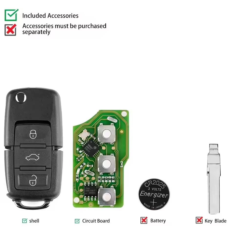 2-5pcs/lot XHORSE XKB501EN Wire Remote Key 3 Buttons For Volkswagen B5 Type English XKB501EN Key