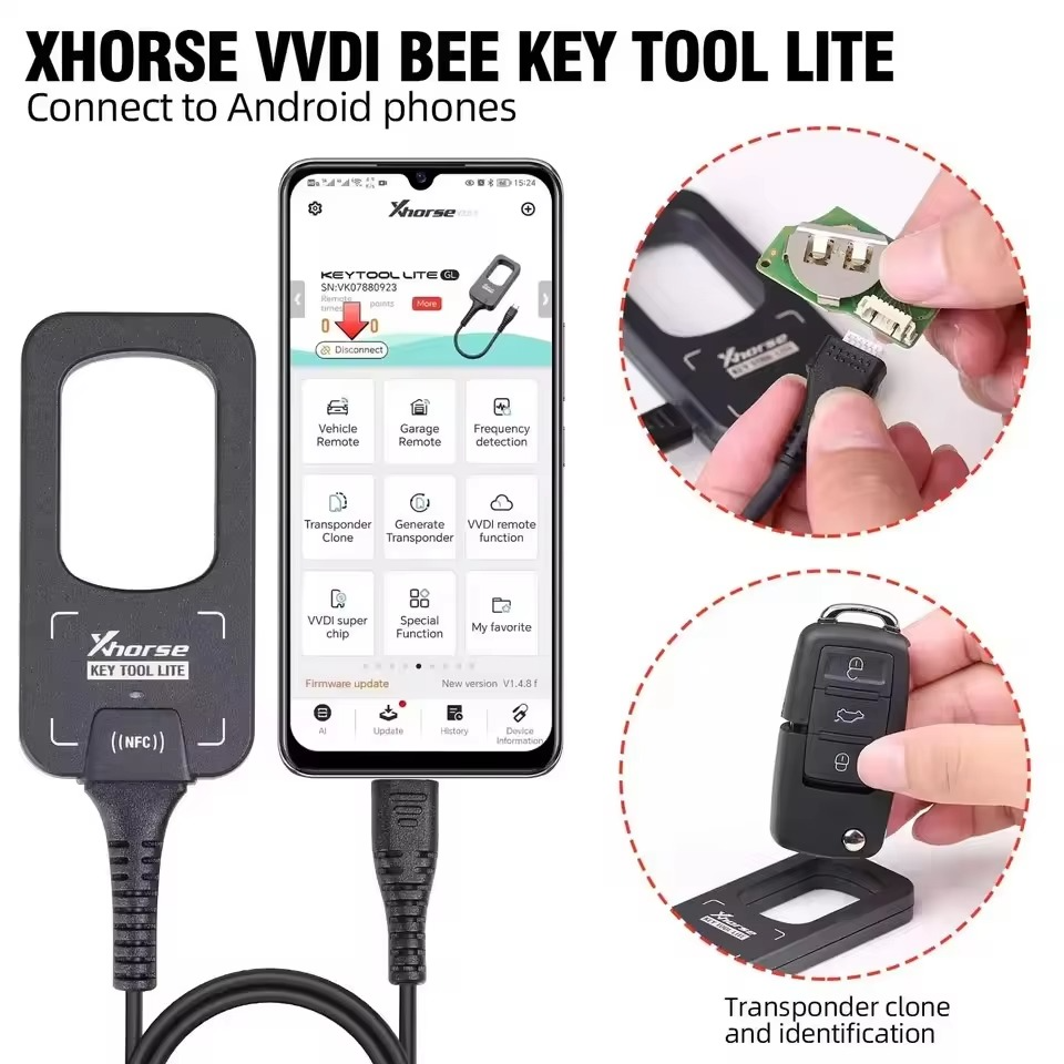 Xhorse VVDI BEE Key Tool Lite Frequency Detection Transponder Clone Work on Android Phone can use XKB501EN Remotes