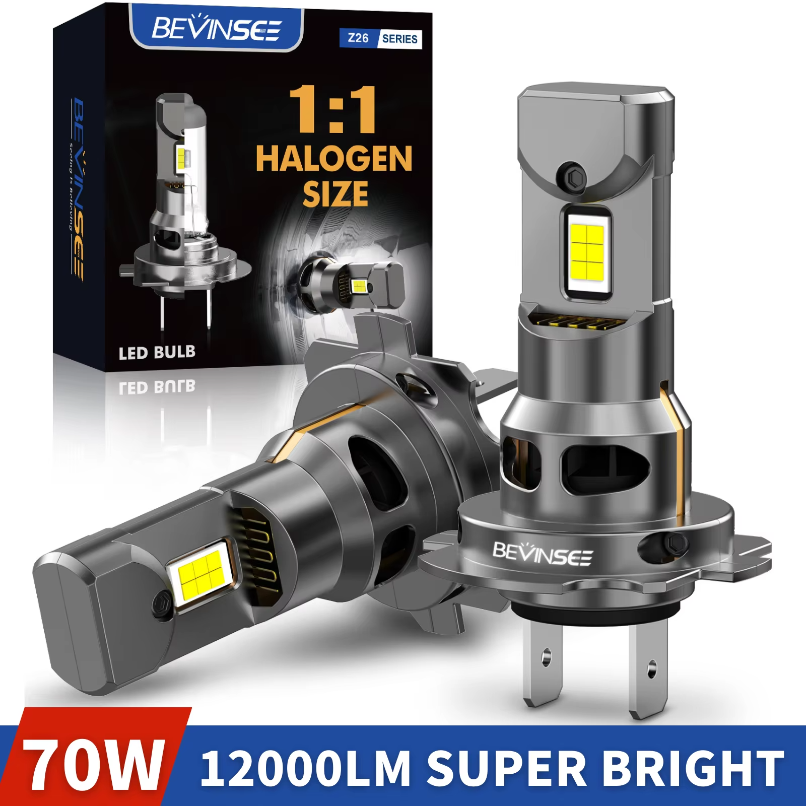 BEVINSEE H7 LED Headlight Bulbs 70W 12000LM Wireless Turbofan H4 H11 H1 CANBUS Mini Auto Diode Lamp HB3 9005 HB4 9006 Fog Lights