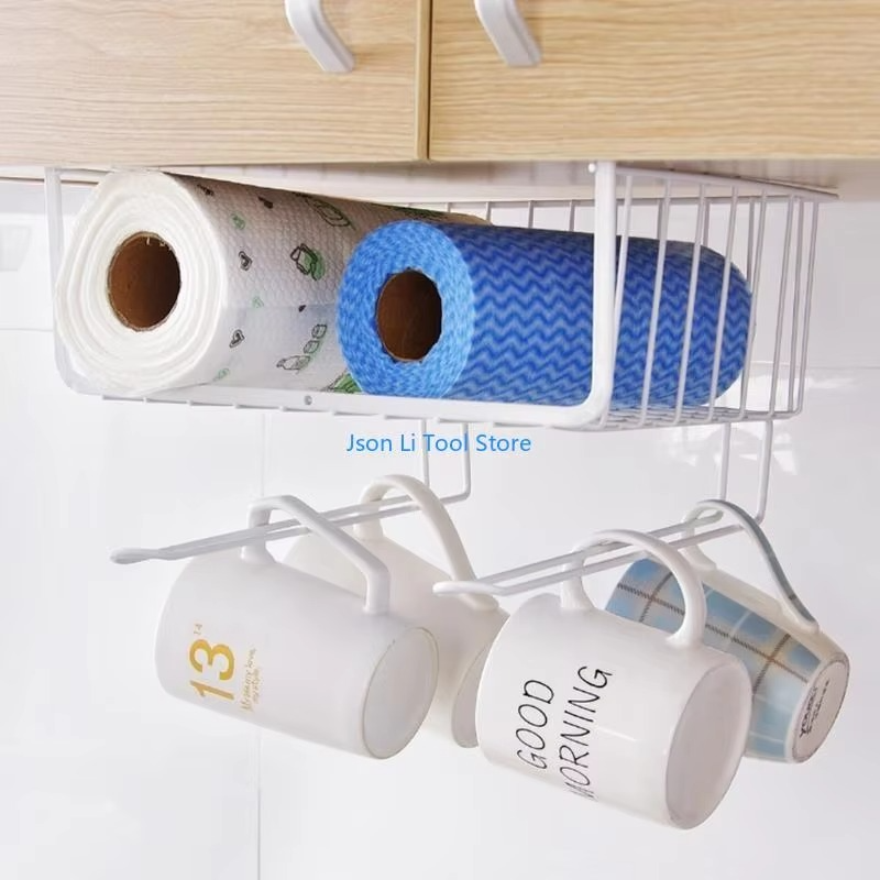 Y08D Under Cabinet Shelf Storage Wire Basket Home Organization for Kitchen Pantry