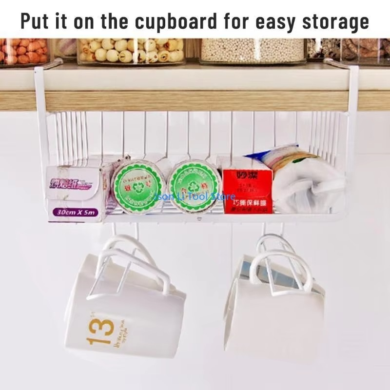 Y08D Under Cabinet Shelf Storage Wire Basket Home Organization for Kitchen Pantry