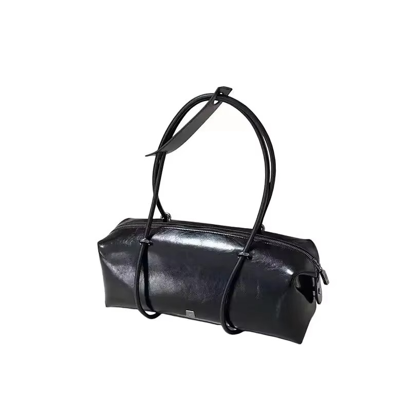 Miyagawa Retro Women's Bag Large Capacity Boston Pillow Bag Spicy Girl Motorcycle Bag High Quality One Shoulder Travel Handbag