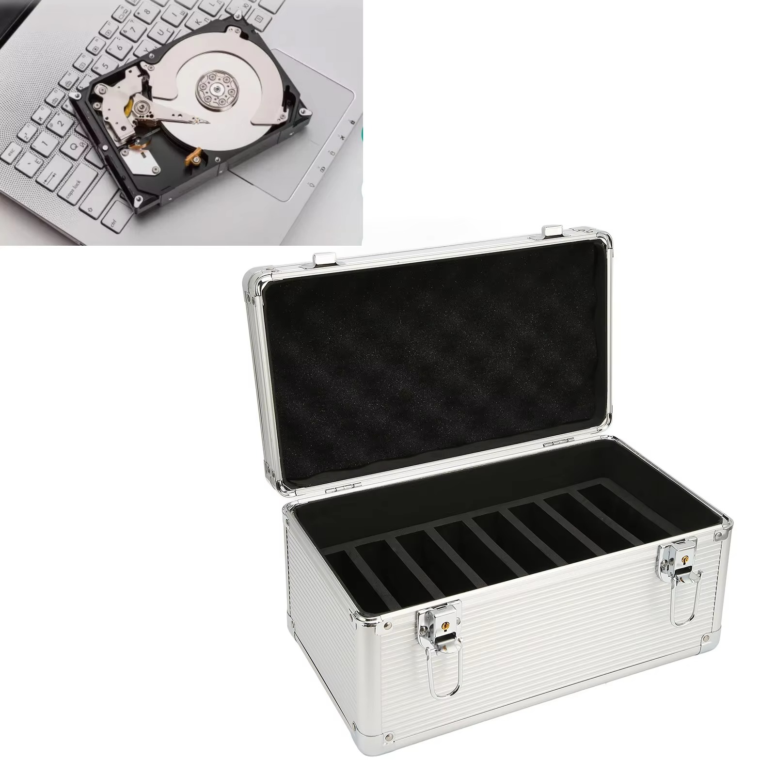 Hard Drive Storage Box Hard Drive Box Portable Handle Aluminum Alloy Corner Design Shockproof Double for Hard Drive